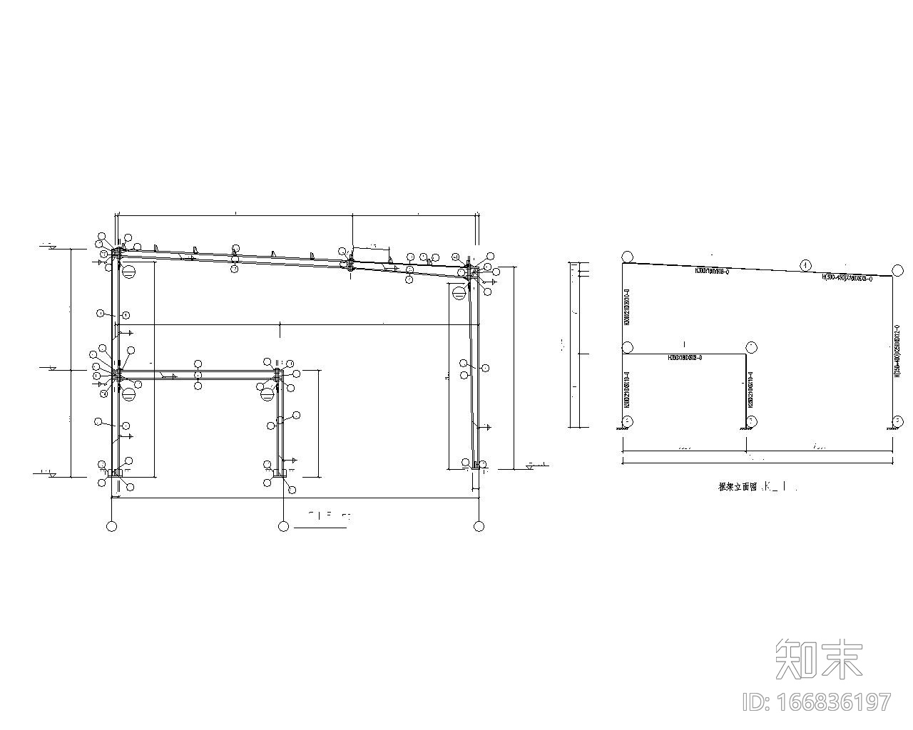 双跨局部二层钢结构厂房结构施工图（CAD）施工图下载【ID:166836197】