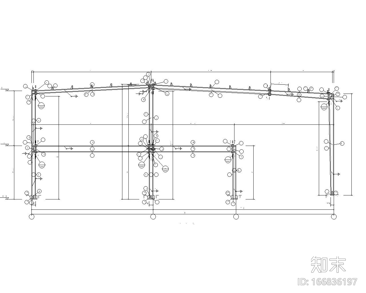 双跨局部二层钢结构厂房结构施工图（CAD）施工图下载【ID:166836197】