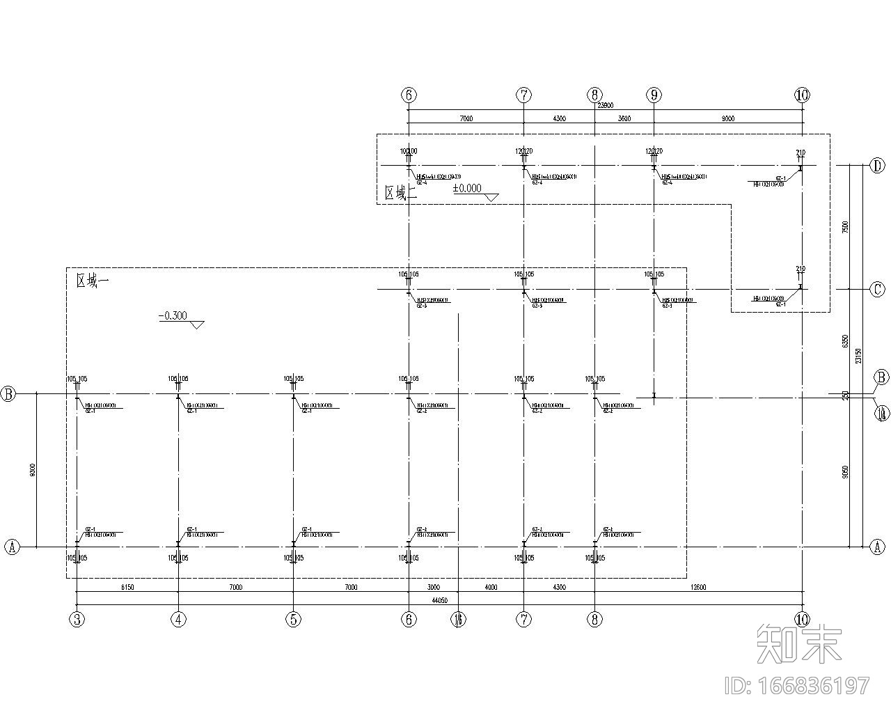 双跨局部二层钢结构厂房结构施工图（CAD）施工图下载【ID:166836197】