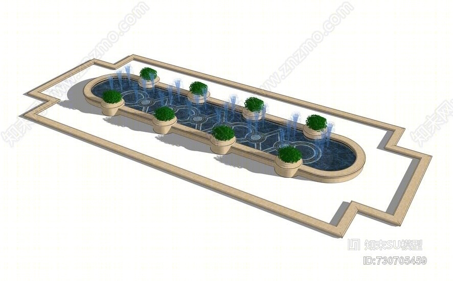 水池水景喷泉SU模型下载【ID:730705459】