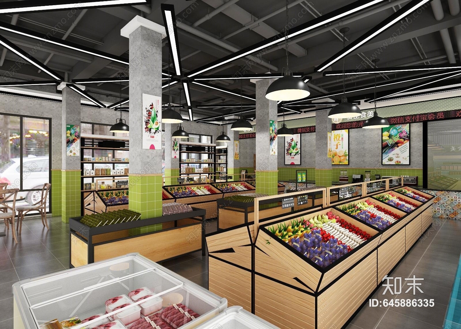 工业风生鲜水果超市3D模型下载【ID:645886335】