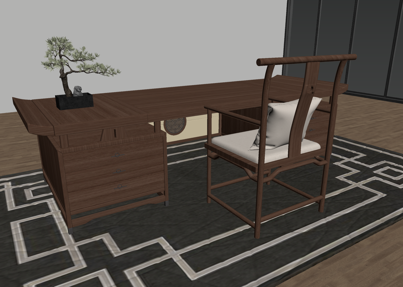 新中式书桌3D模型下载【ID:1214780777】