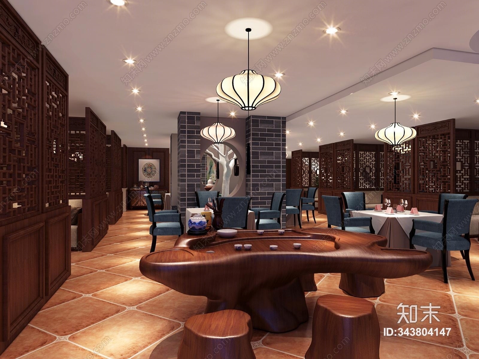 中式茶楼3D模型下载【ID:343804147】