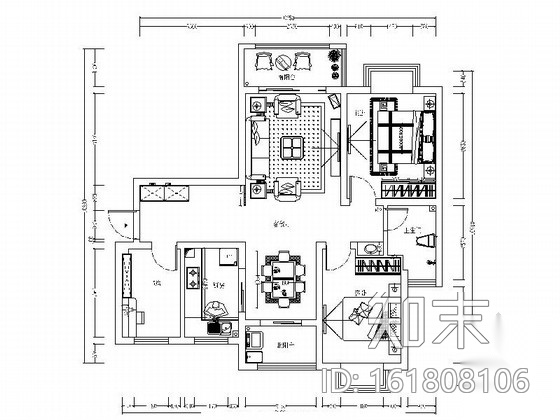 实用型简欧风格两居室室内装修施工图（含效果图）施工图下载【ID:161808106】