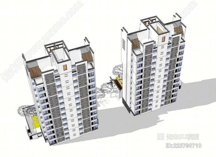 中式高层住宅SU模型下载【ID:225790710】