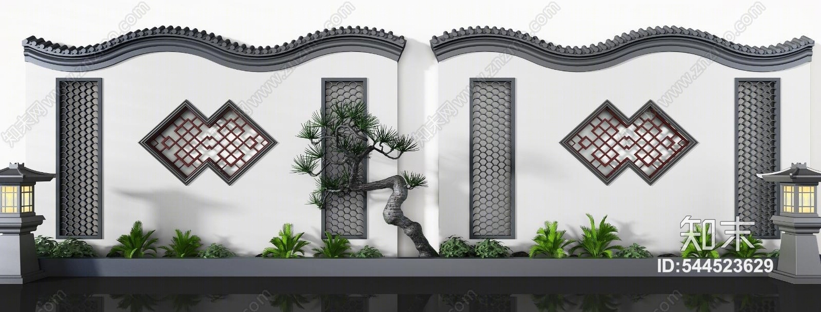 新中式徽派建筑马头墙3D模型下载【ID:544523629】