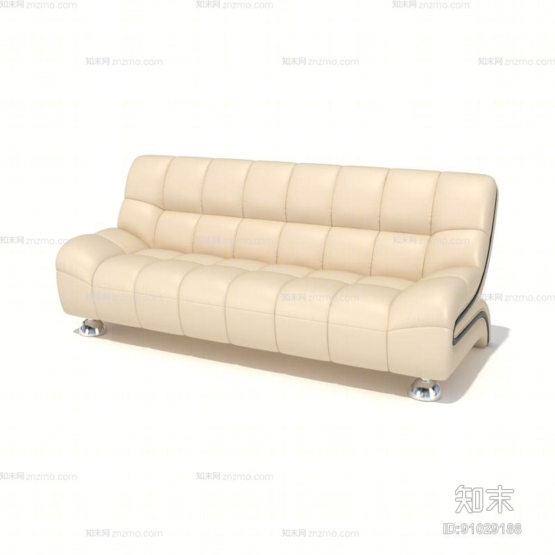 现代米色皮质三人沙发3D模型下载【ID:91029188】