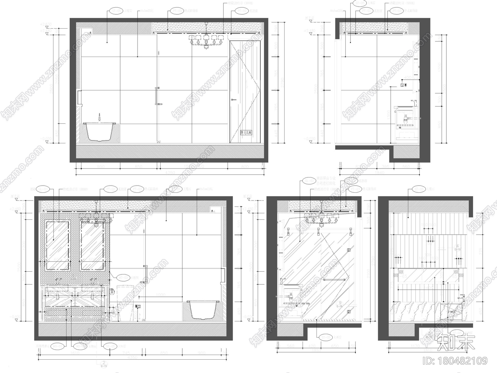 [郑州]288㎡四居上叠复式户型样板房施工图cad施工图下载【ID:180482109】