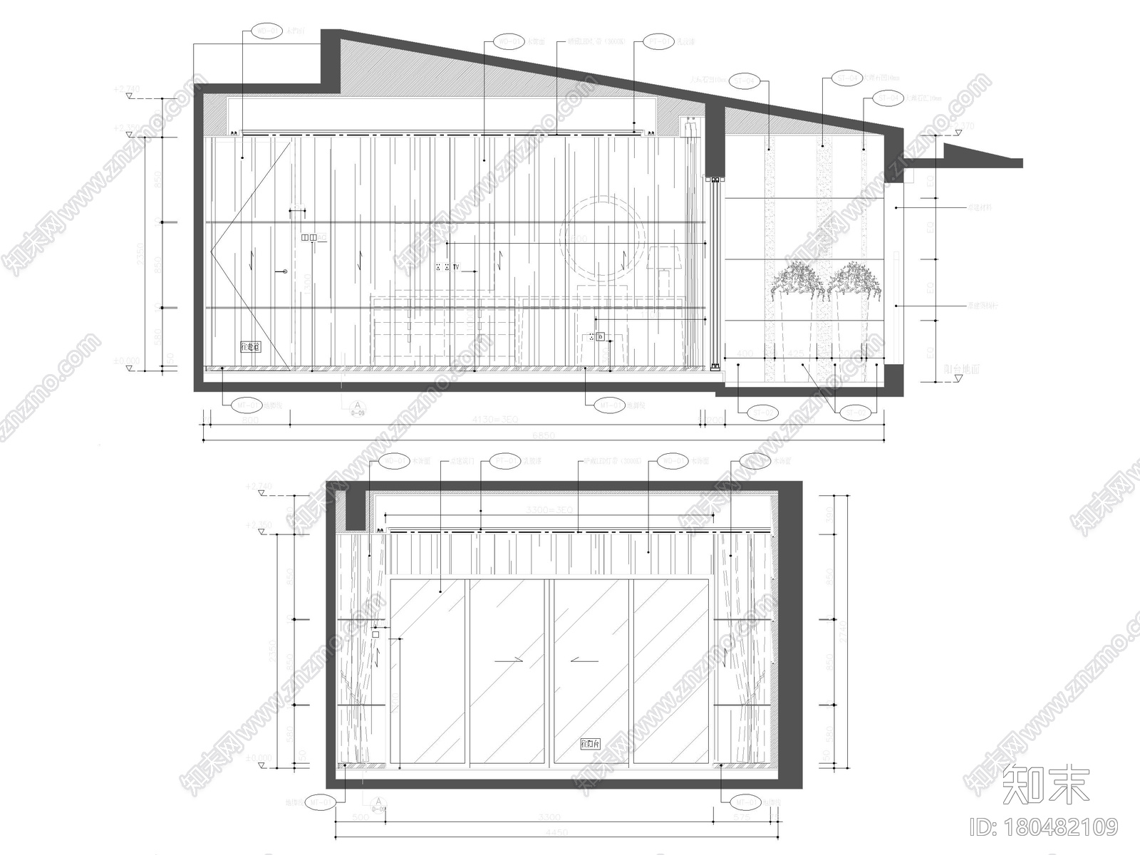 [郑州]288㎡四居上叠复式户型样板房施工图cad施工图下载【ID:180482109】