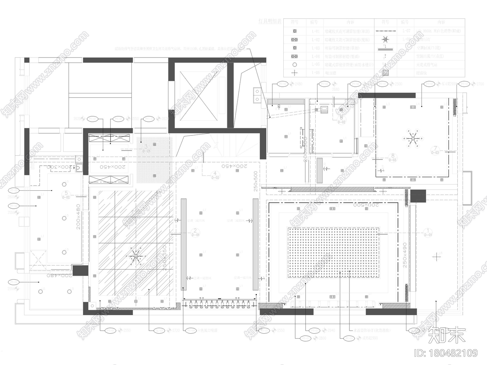 [郑州]288㎡四居上叠复式户型样板房施工图cad施工图下载【ID:180482109】