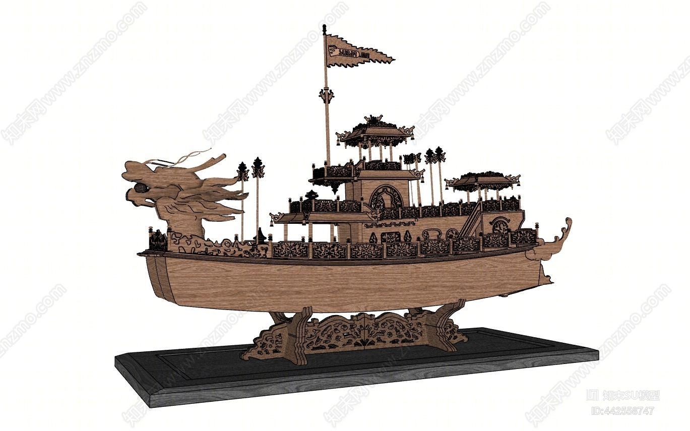 中式古代船SU模型下载【ID:442558747】
