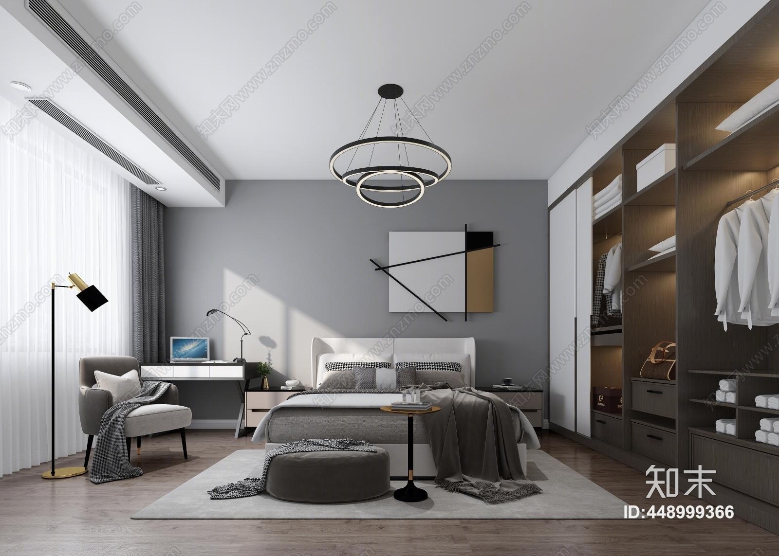 现代床书桌3D模型下载【ID:448999366】