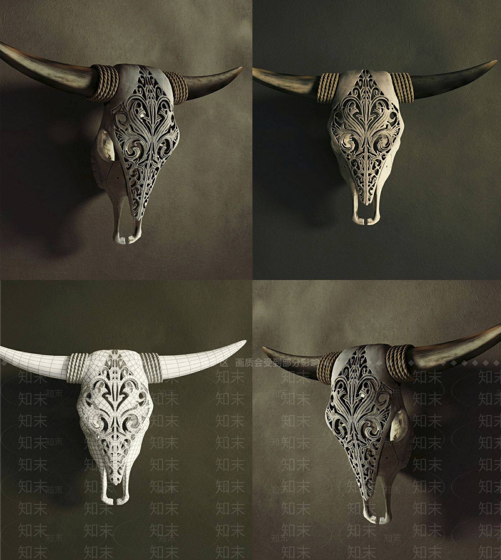 骨制羊头墙饰3D模型下载【ID:133266674】