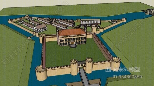 小城堡或有围墙的别墅SU模型下载【ID:934603850】