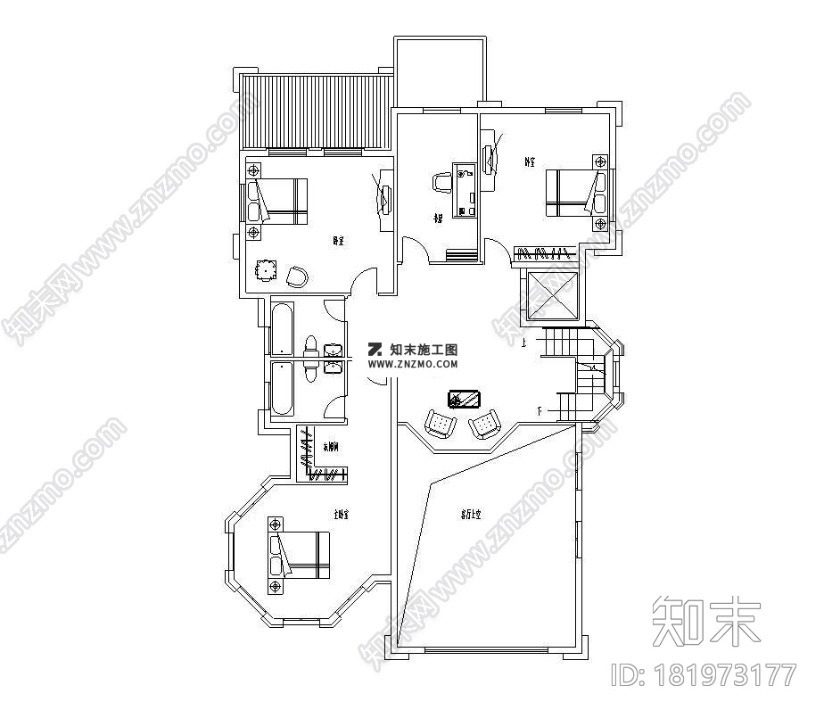 3层独栋欧陆风格别墅建筑施工图cad施工图下载【ID:181973177】