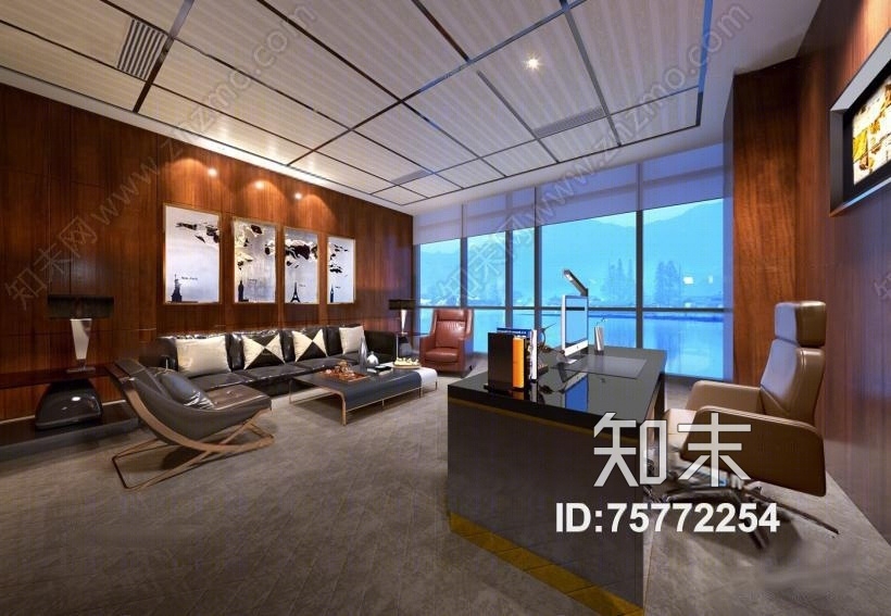 现代总经理办公室3D模型下载【ID:75772254】