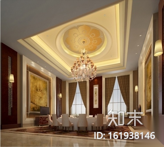 简欧风格酒店宴会厅室内装修图（含效果）cad施工图下载【ID:161938146】