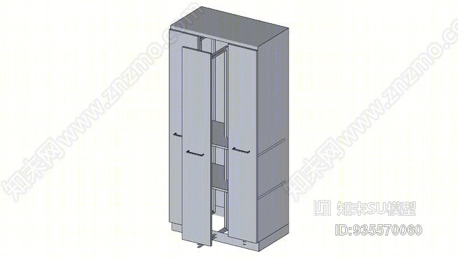 高立式储物柜，可锁，301-837，900/1920/520mm，3个拉门SU模型下载【ID:935570060】