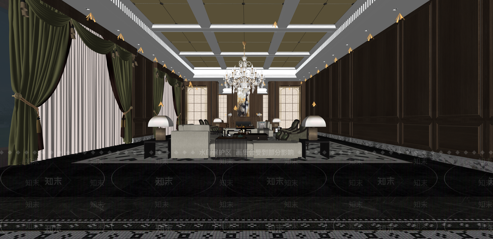 美式酒店大堂SU模型下载【ID:1215202045】
