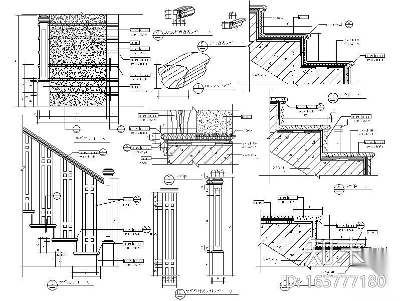 别墅楼梯扶手详图cad施工图下载【ID:165777180】