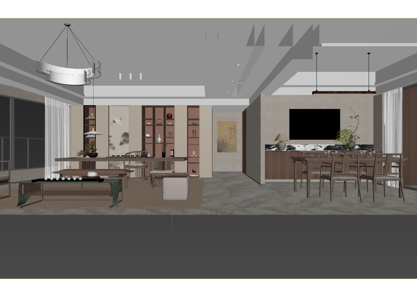 新中式客餐厅3D模型下载【ID:1215050879】