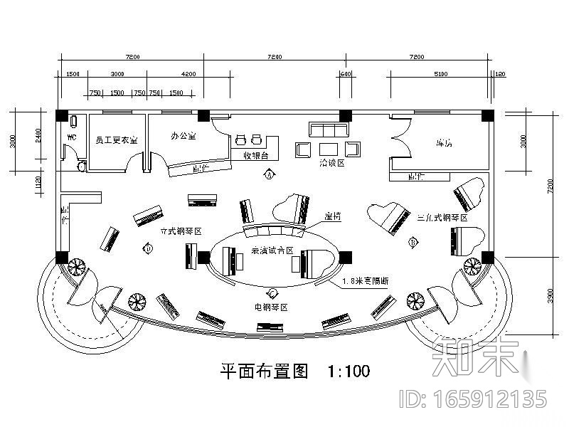 [学生作业]钢琴专卖店方案设计cad施工图下载【ID:165912135】