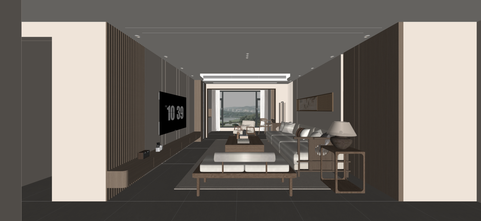 新中式家居客厅SU模型下载【ID:1222130954】