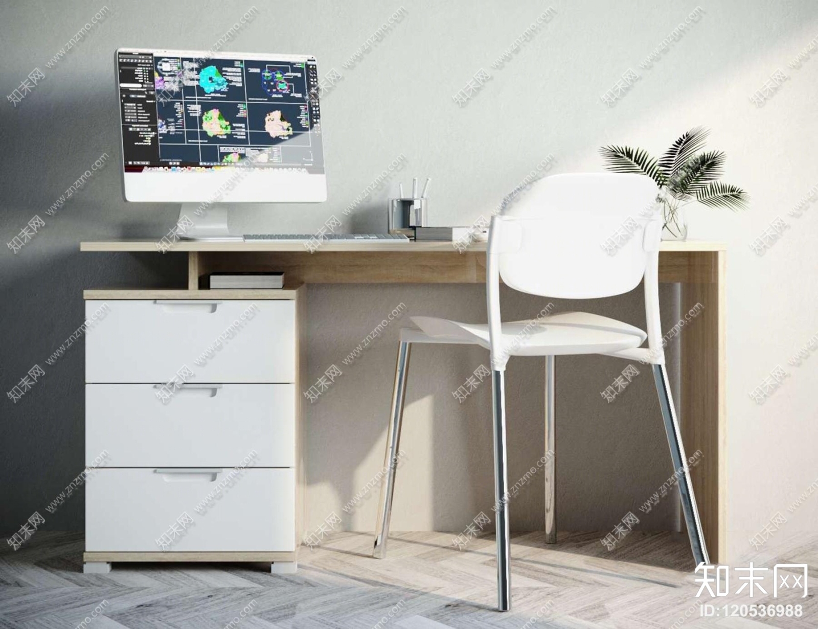 现代书桌椅3D模型下载【ID:120536988】