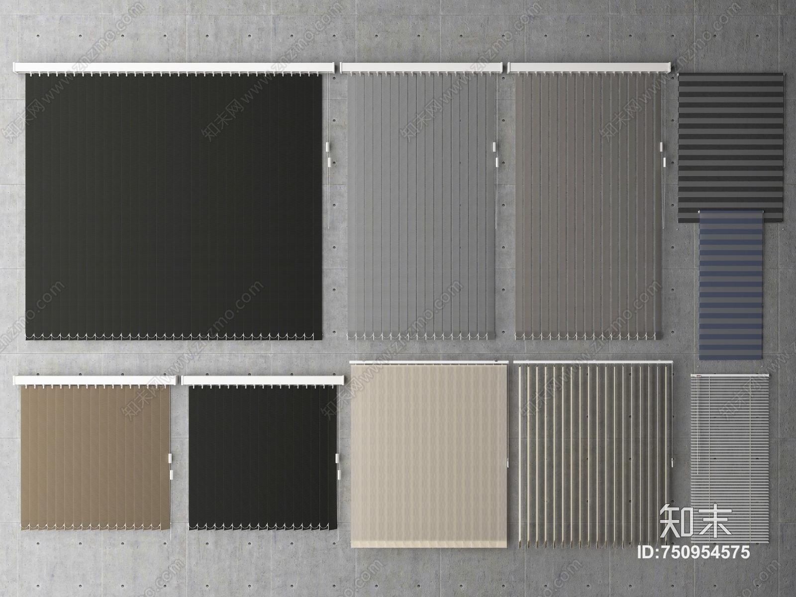 现代办公室铝合金百叶窗帘3D模型下载【ID:750954575】