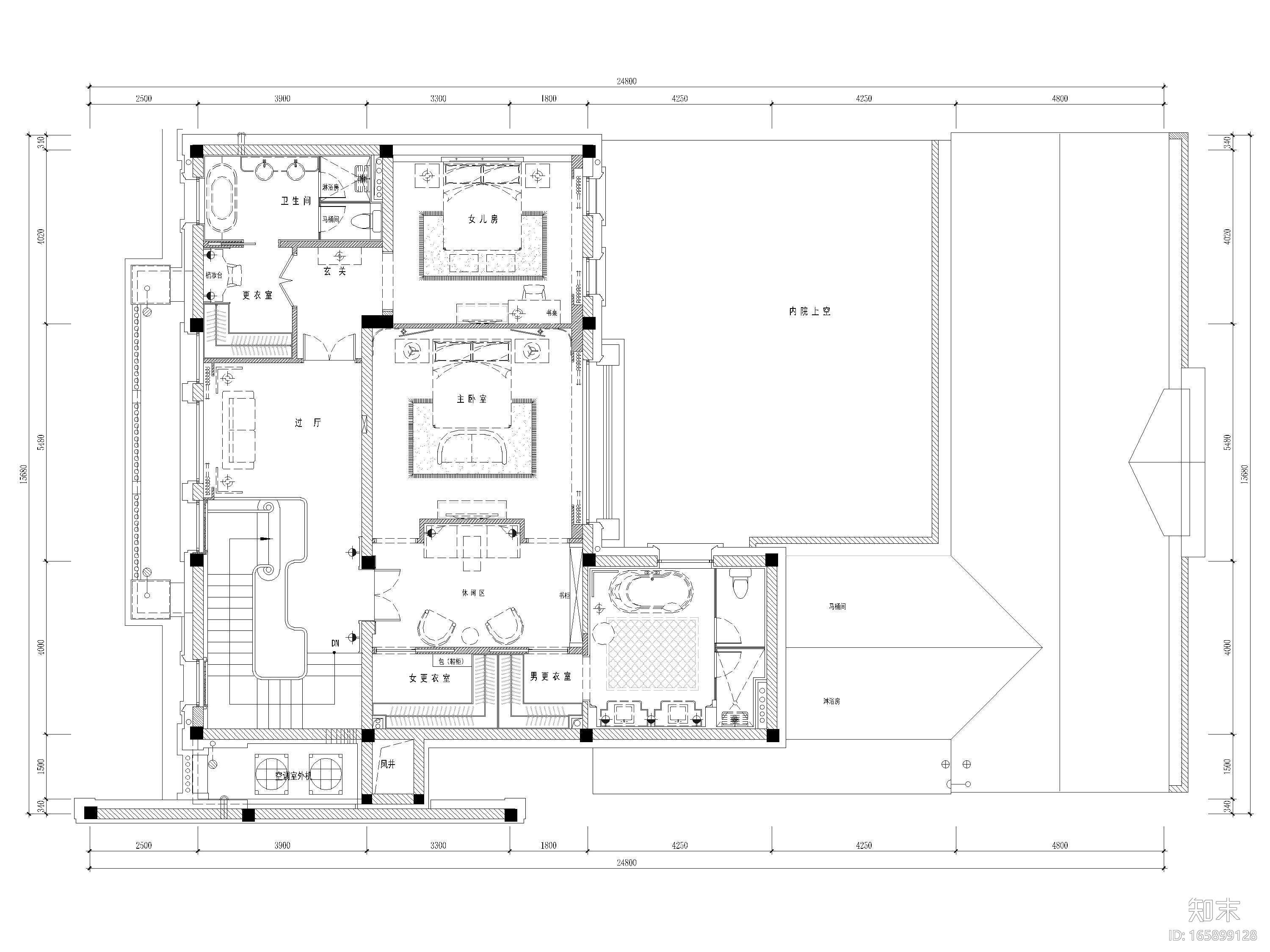 [湖州]607㎡混搭四居室别墅样板房​施工图cad施工图下载【ID:165899128】