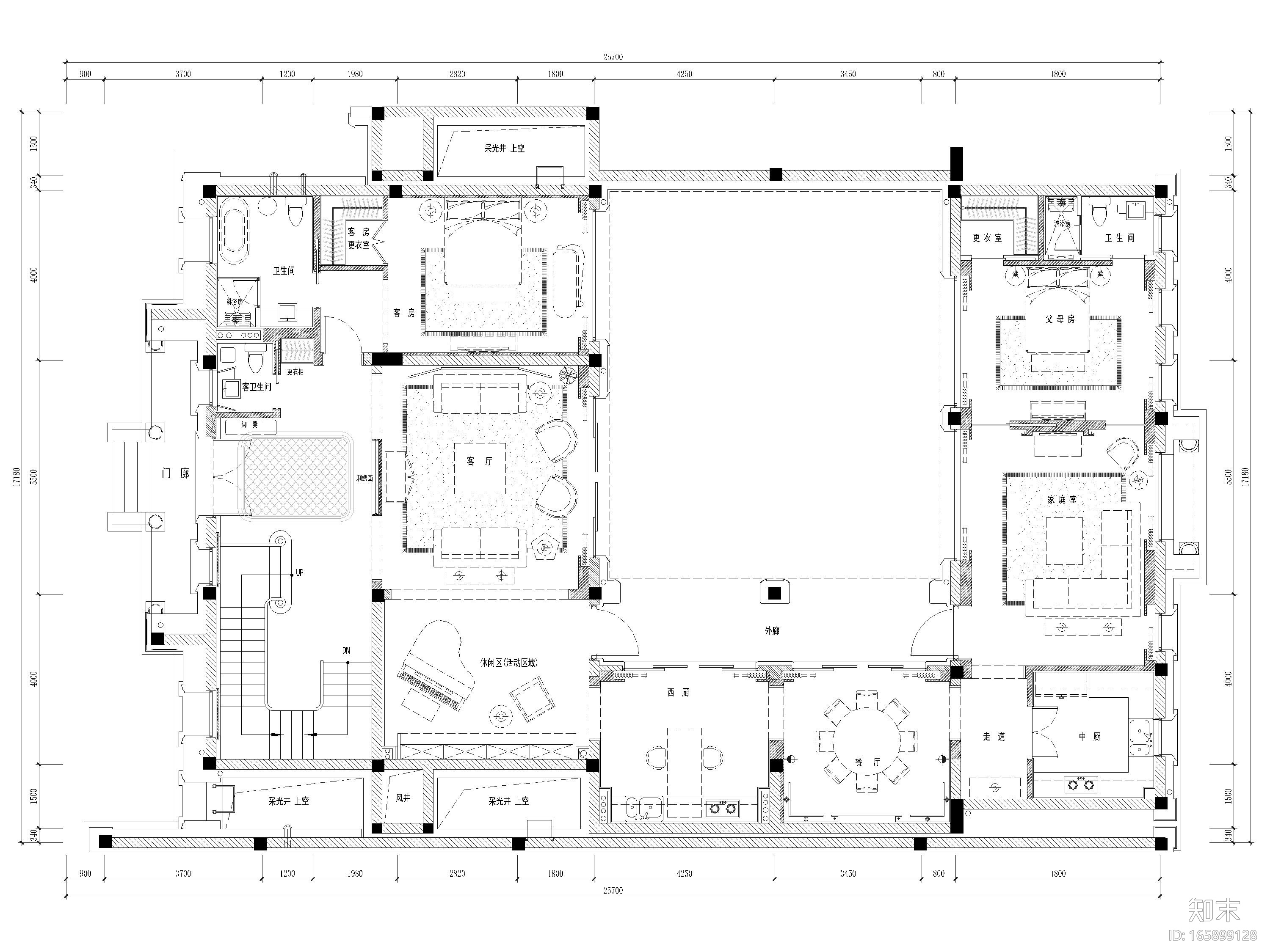 [湖州]607㎡混搭四居室别墅样板房​施工图cad施工图下载【ID:165899128】