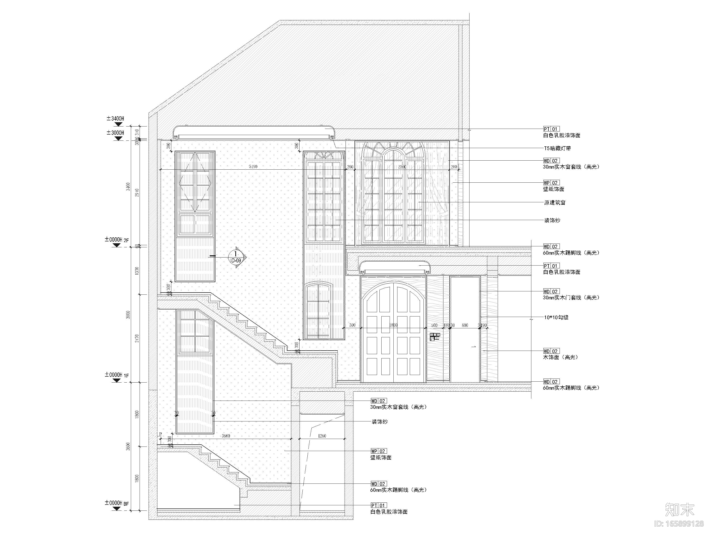 [湖州]607㎡混搭四居室别墅样板房​施工图cad施工图下载【ID:165899128】