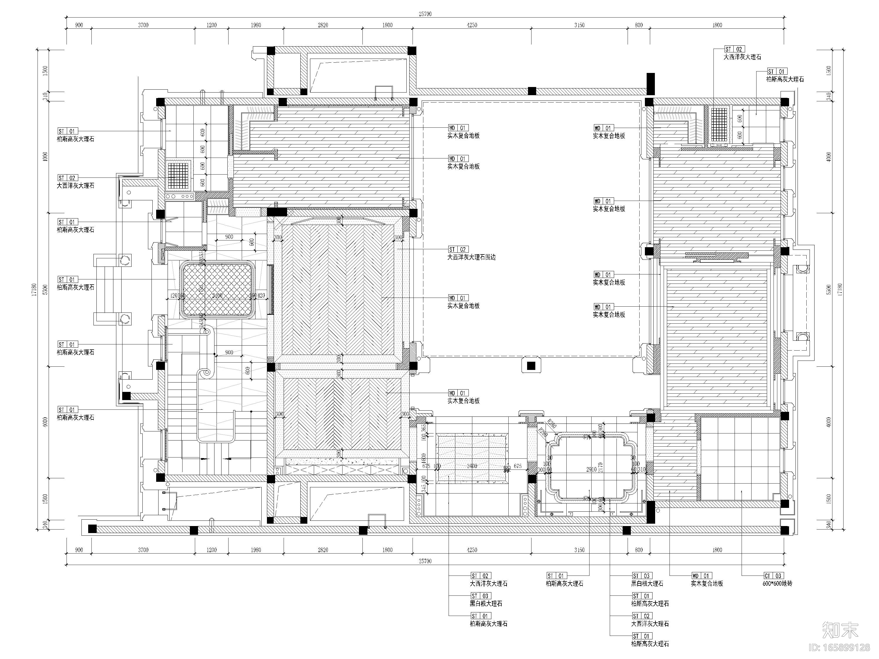 [湖州]607㎡混搭四居室别墅样板房​施工图cad施工图下载【ID:165899128】