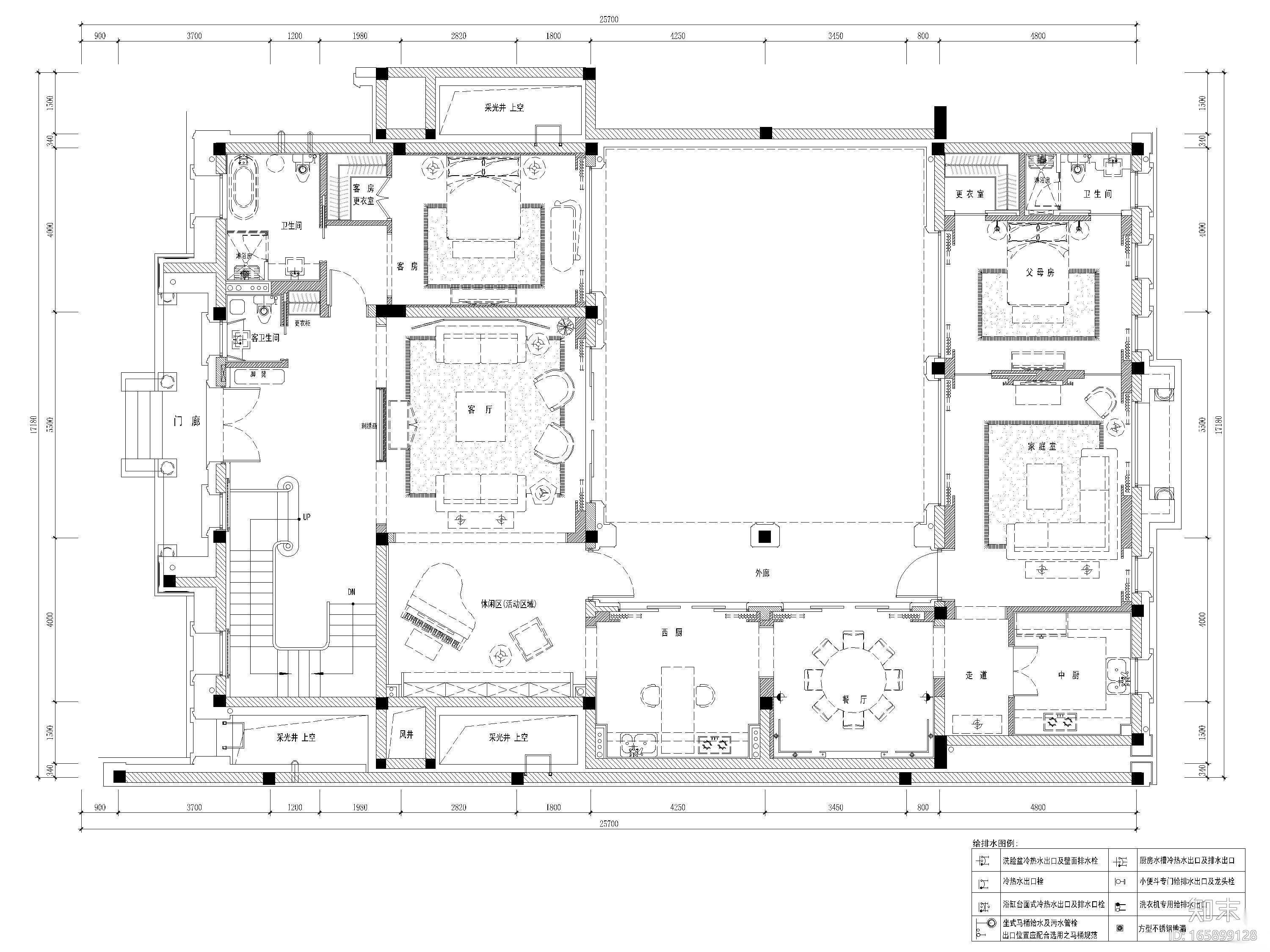 [湖州]607㎡混搭四居室别墅样板房​施工图cad施工图下载【ID:165899128】