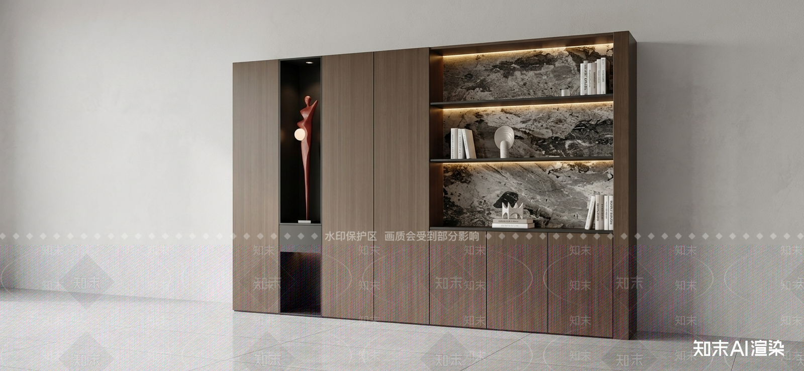木饰面收纳展示柜书柜3D模型下载【ID:1227373993】