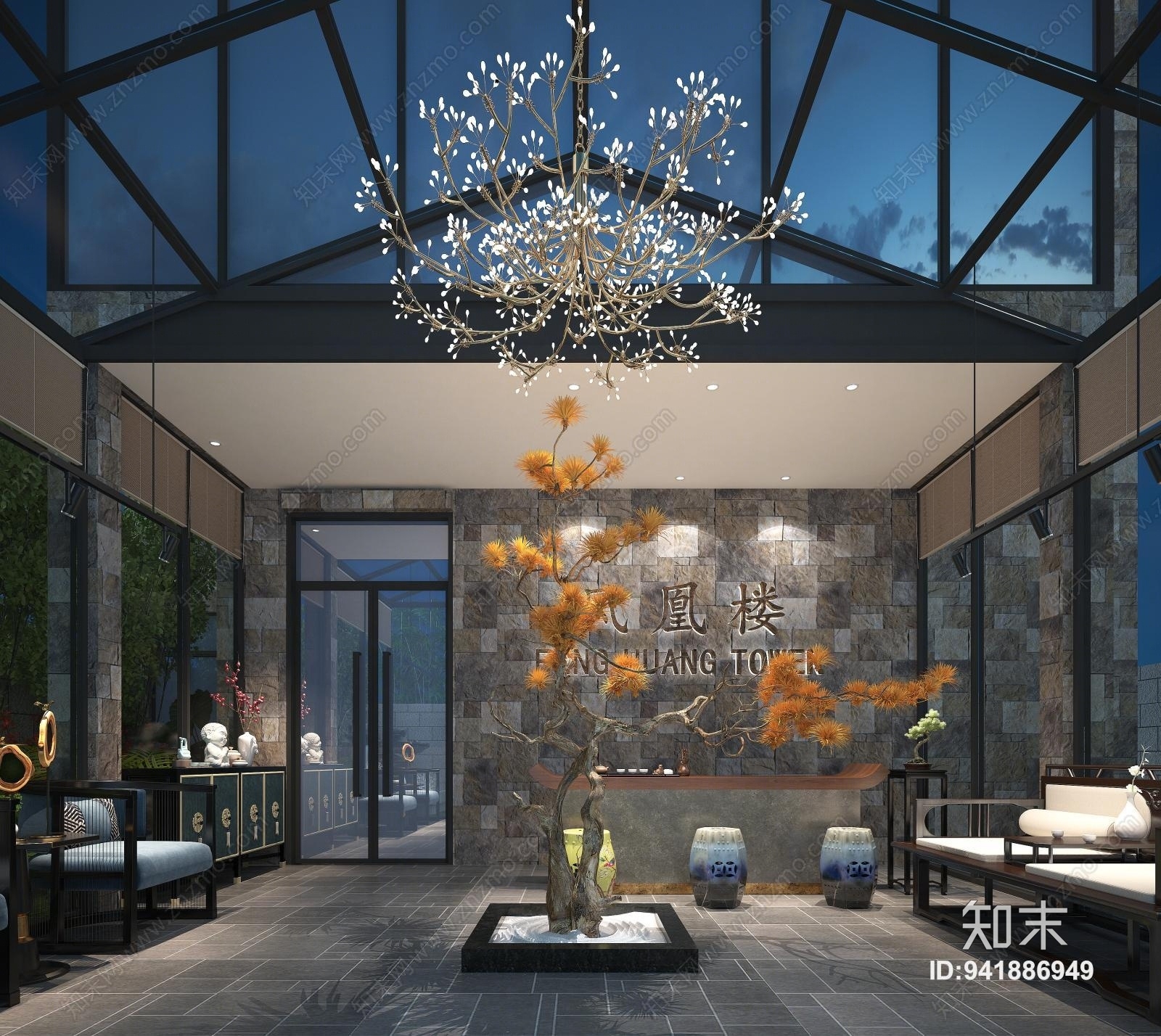 现代民宿接待大厅3D模型下载【ID:941886949】