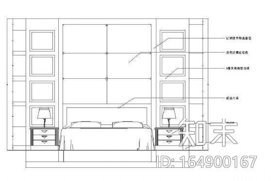 床头墙面立面图块cad施工图下载【ID:164900167】