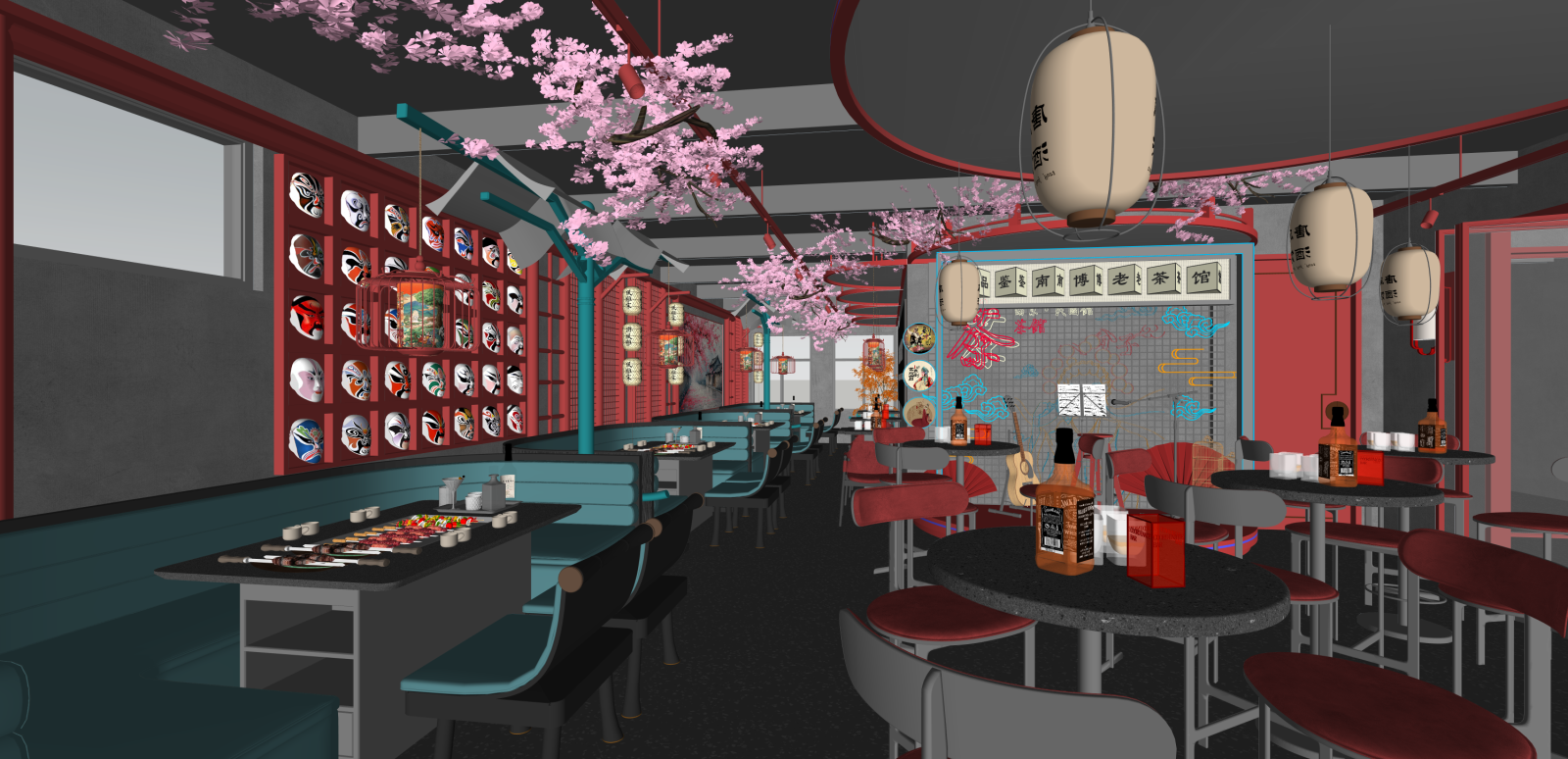 新中式酒吧SU模型下载【ID:1216004130】