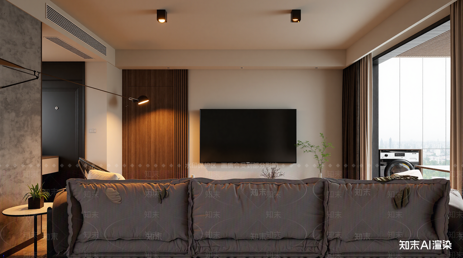 工业风家居客厅3D模型渲染效果图