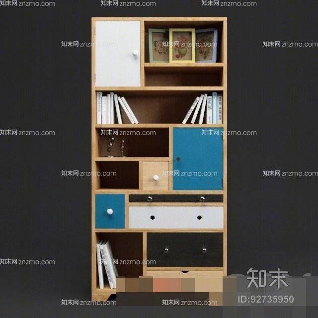 现代棕色木艺书柜3D模型下载【ID:92735950】