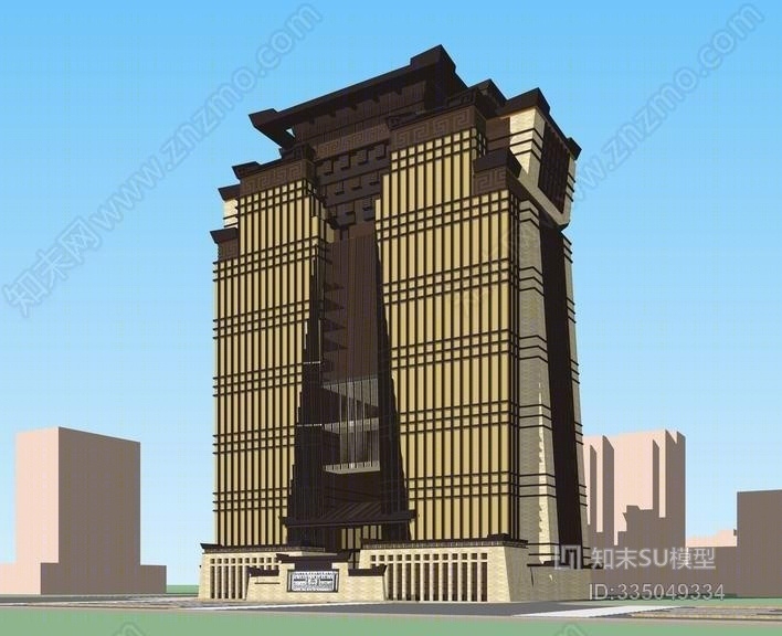 中式高层办公楼SU模型下载【ID:335049334】