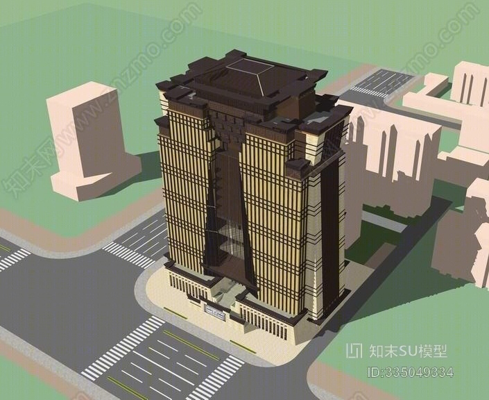 中式高层办公楼SU模型下载【ID:335049334】