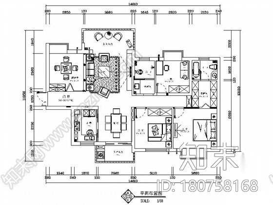 [湖南]某146平四室两厅欧式风格样板间施工图（含效果）cad施工图下载【ID:180758168】