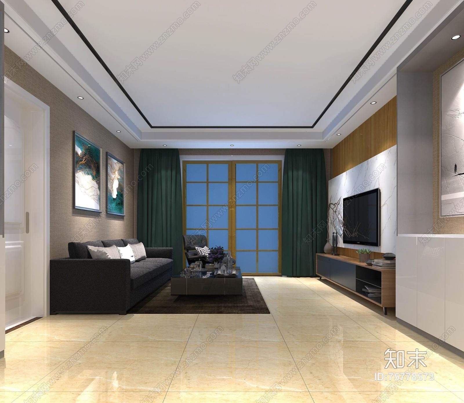 现代、后现代沙发、餐桌、客厅、餐厅整体模型3D模型下载【ID:75778573】