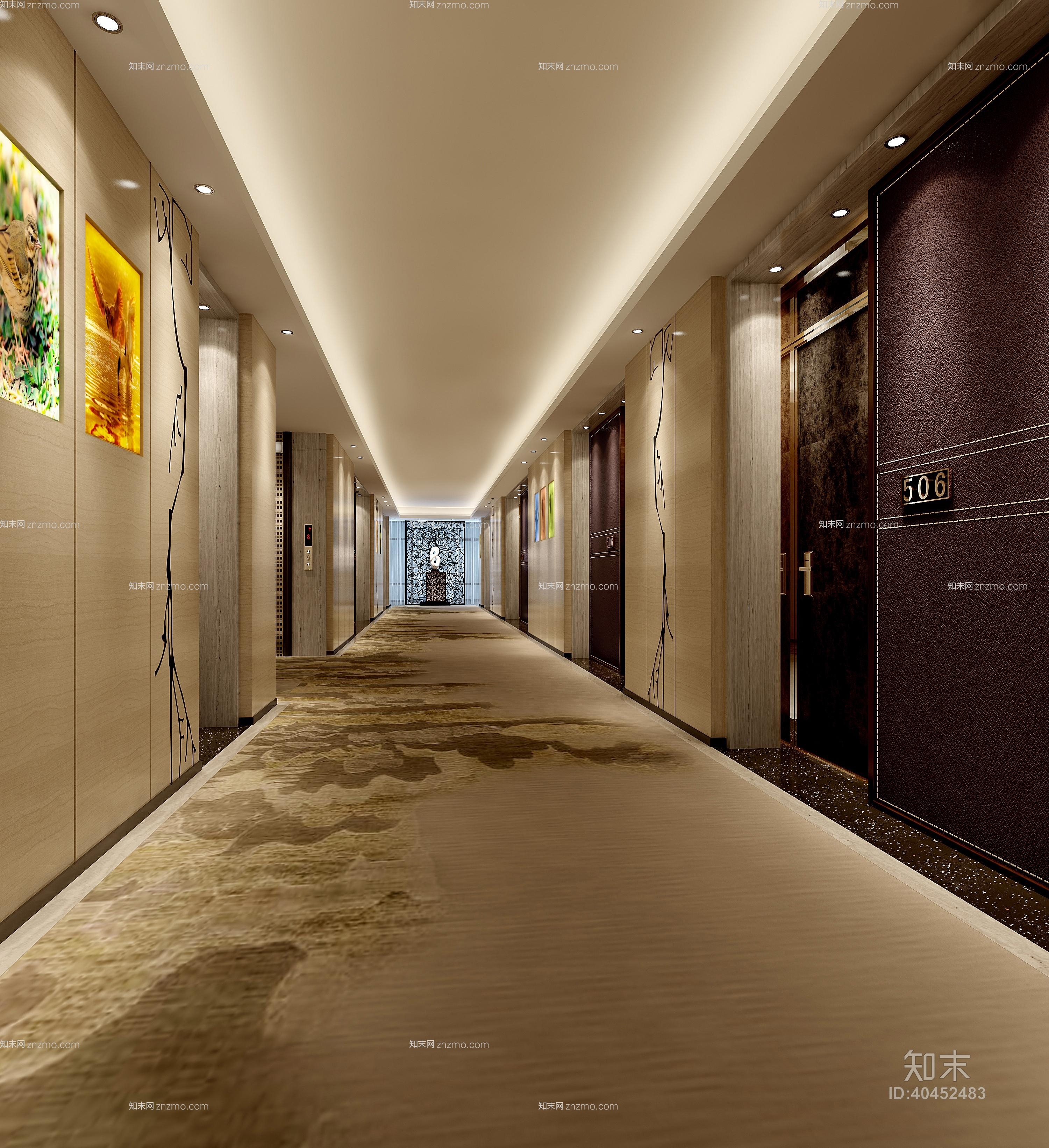 现代酒店玄关过道3d模型下载【id:40452483】