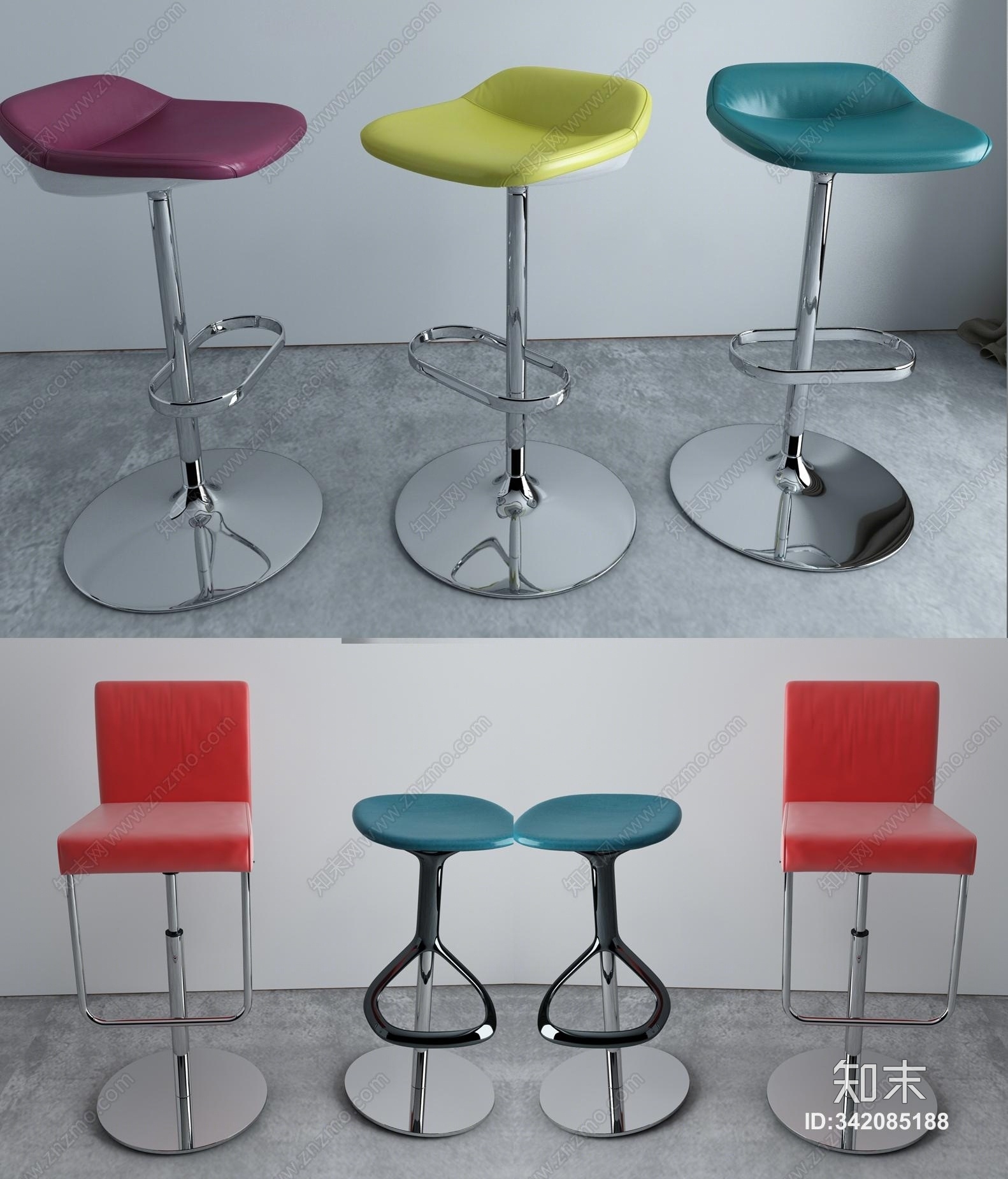 现代吧台椅高脚凳3D模型下载【ID:342085188】