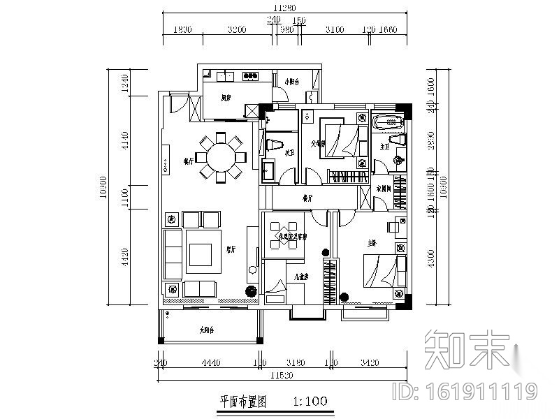 [东莞]三居室装修施工图cad施工图下载【ID:161911119】