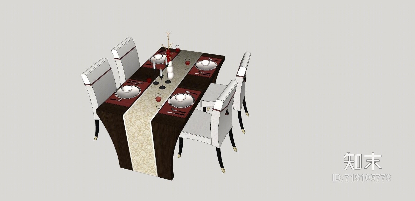 精品免费餐桌椅组合SU模型下载【ID:718105778】