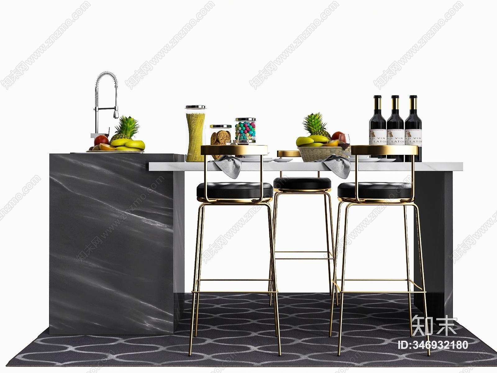 现代金属吧台椅子组合3D模型下载【ID:346932180】