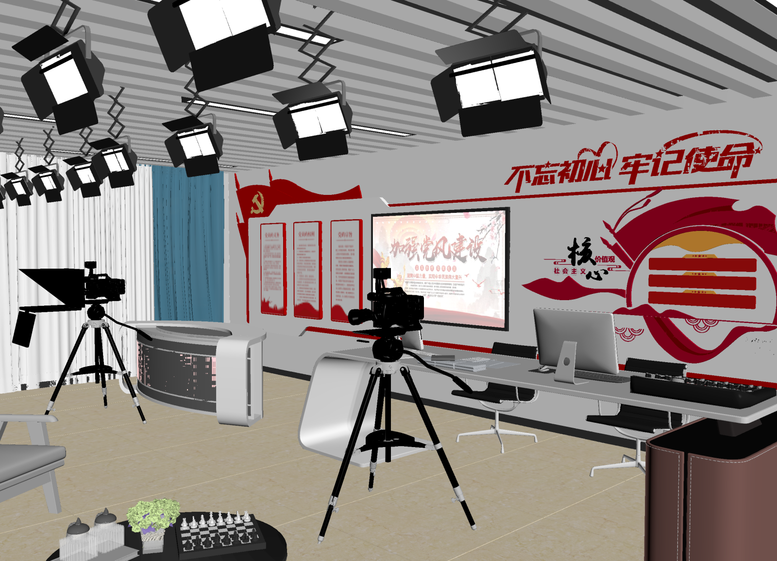 现代党建展厅3D模型下载【ID:1214951354】